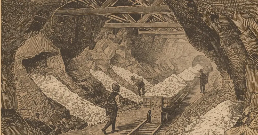 Epsomi soola kaevandamine ajaloolises kaeanduses vintage illustratsioon